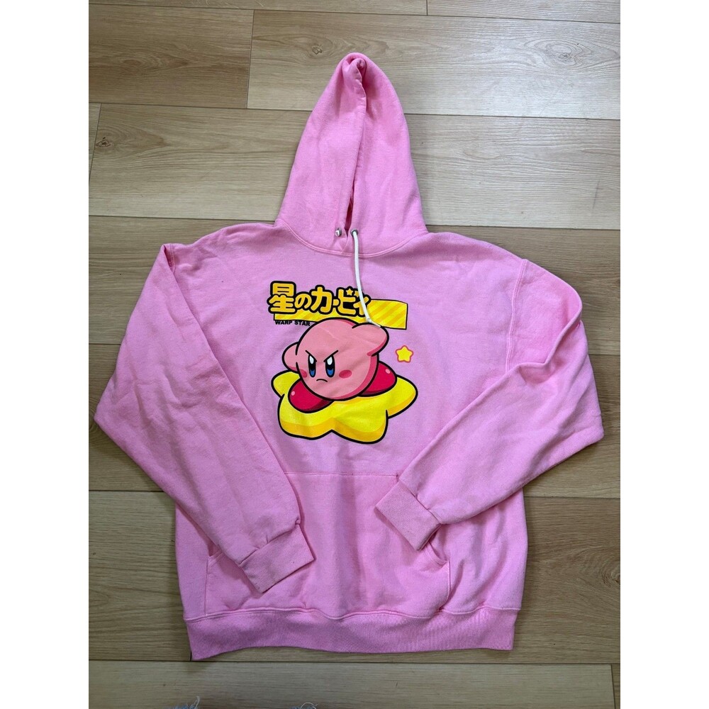 Nintendo Kirby Warp Star Pink Hoodie Sweatshirt Size Large L Japanese Anime Game